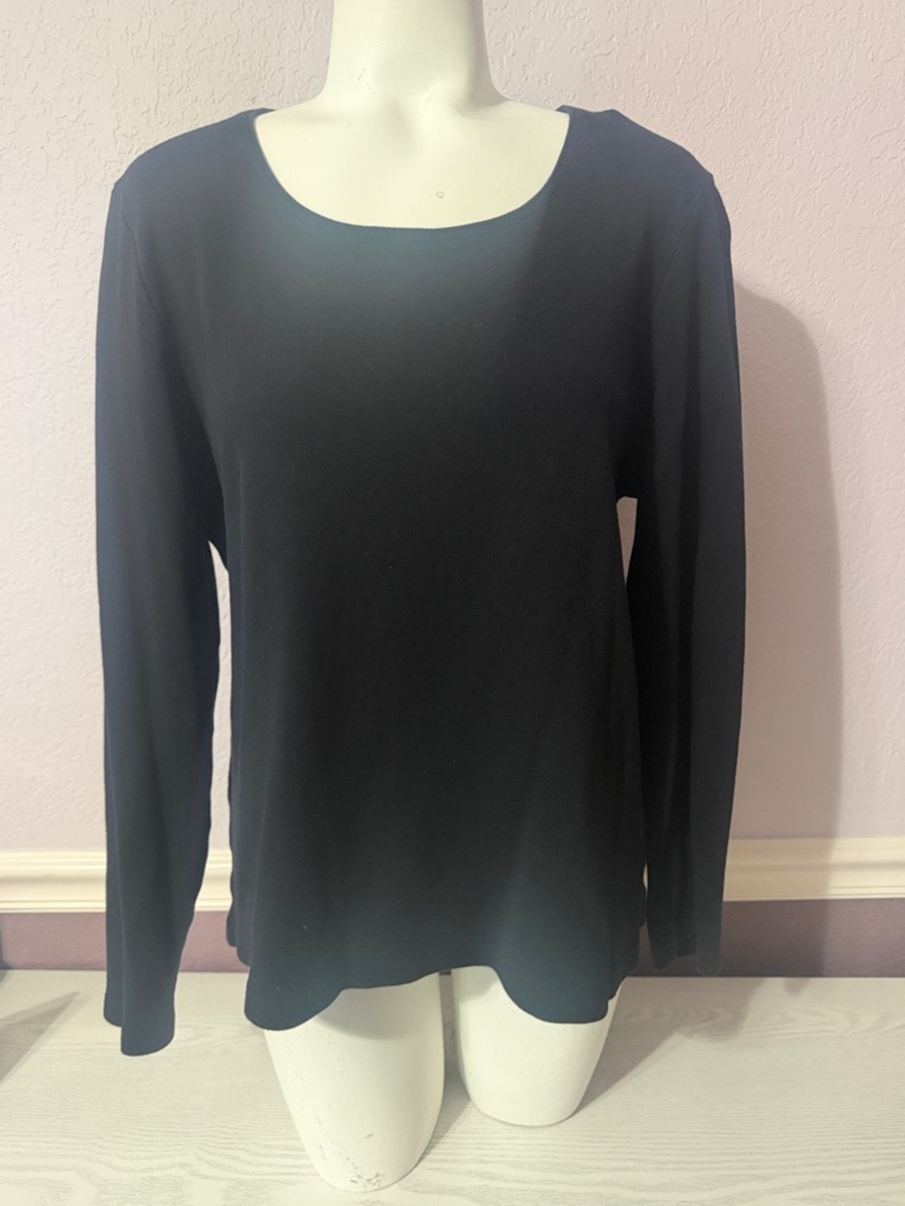 Karen Scott Black Long-Sleeve Scoop Neck Top
